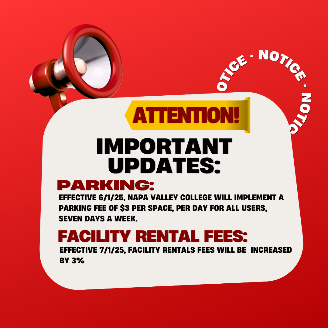 Important Reminder: Starting June 1, 2025 there will be a parking fee of $3 per space, per day for all users seven days a week. Starting July 1, 2025, facility rentals will increase by 3%. 