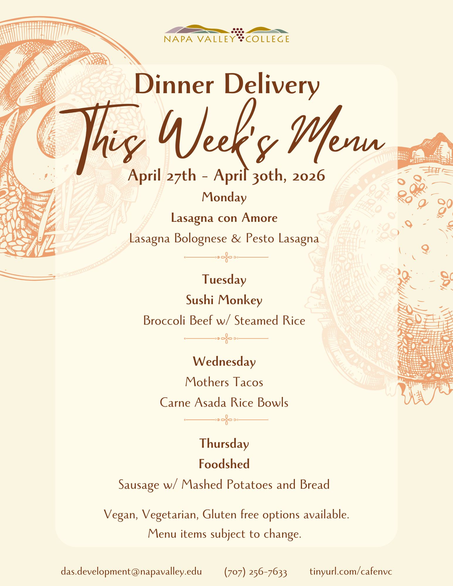 dinner dilivery program menu 