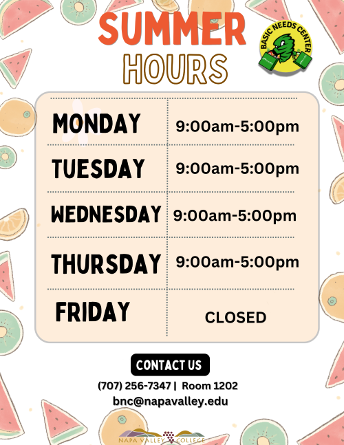 Basic Needs Summer Hours