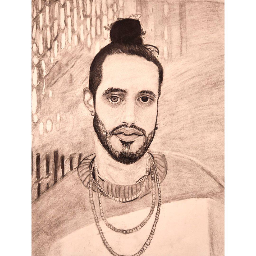 Andrea Gonzalez Robledo; Rapper Russ Portrait. ARTS-110, Fundamentals of Drawing SP24