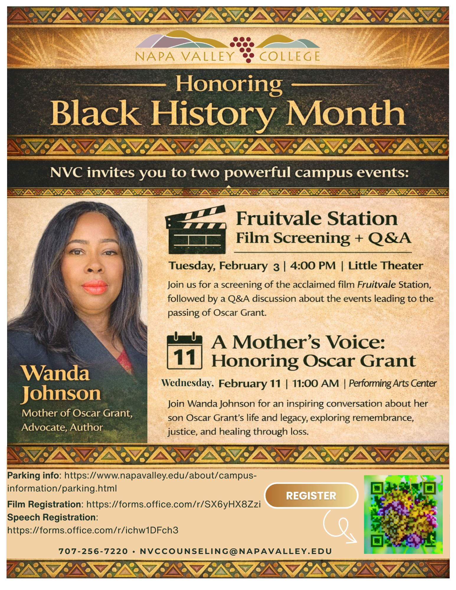 Napa Valley College Honors Black History Month A Mother’s Voice: Honoring Oscar Grant Napa Valley College Honors Black History Month A Mother’s Voice: Honoring Oscar Grant flyer