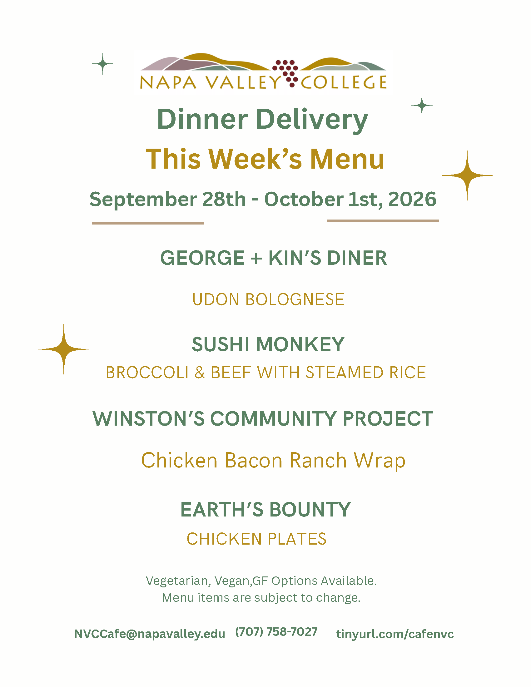 RTV Menu September 28th - October 1st, 2026