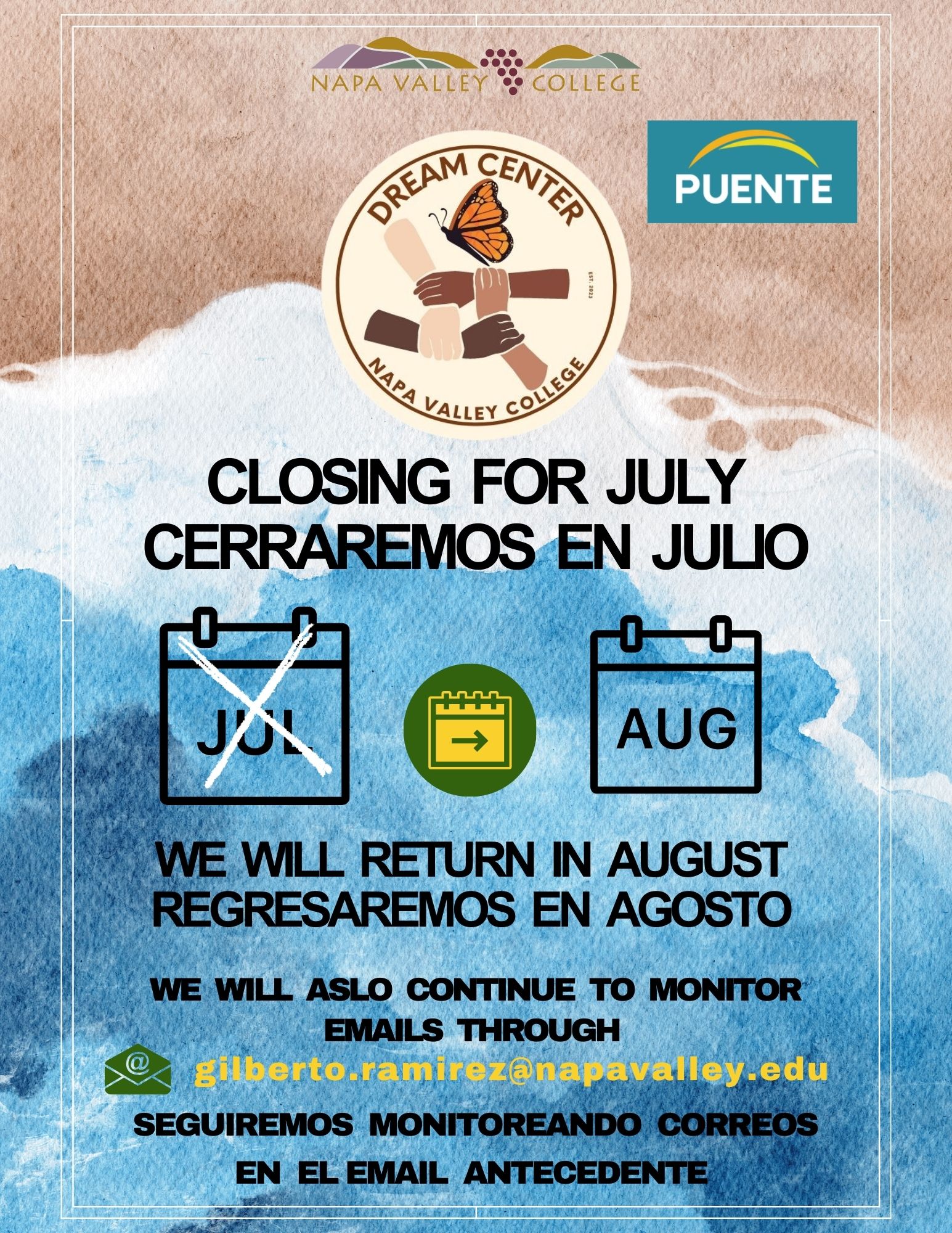 The Dream Center will be closing for the month of july. We will be back and open for regular operation in August. 