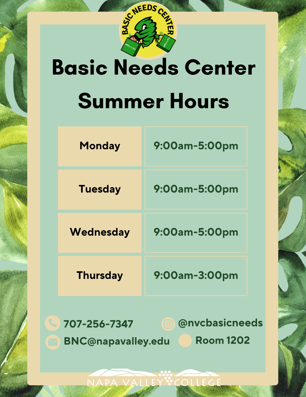 Basic Needs Summer Hours
