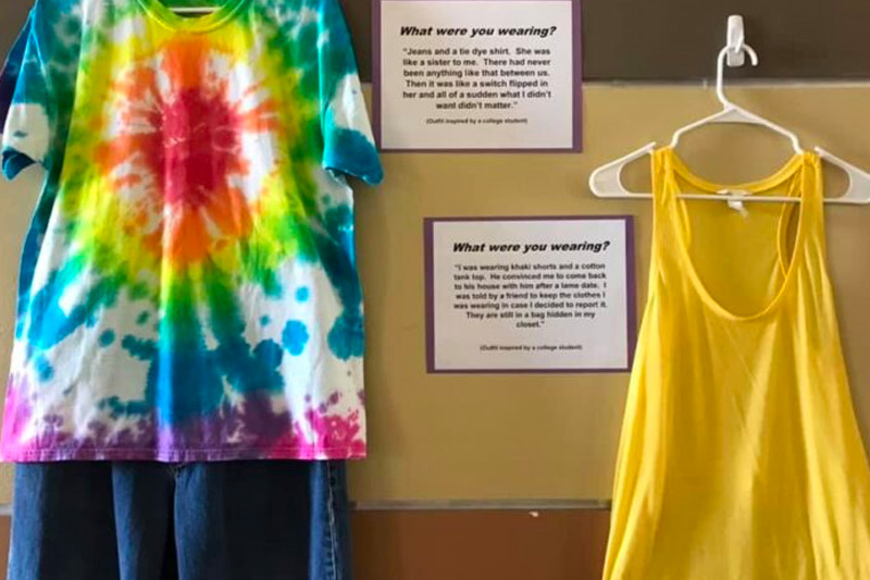 an art exhibit based on student-survivor descriptions of the clothes they were wearing during their sexual assault.